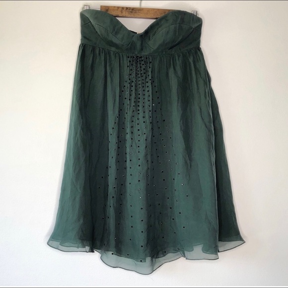 Haute Hippie Green Silk Strapless Rhinestone Detail Empire Waist Dress Size S - Picture 3 of 6